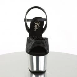 Pleaser Shoes ADORE-709 Black Quilted Faux Leather/Silver Chrome Platform Sandal
