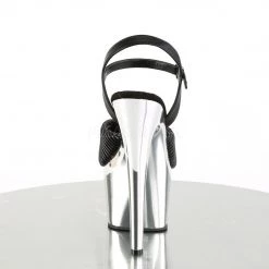 Pleaser Shoes ADORE-709 Black Quilted Faux Leather/Silver Chrome Platform Sandal