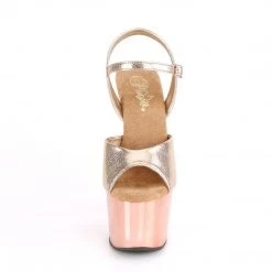 Pleaser ADORE-709 Rose Gold Textured Metallic/RoseGold Chrome Platform Sandal