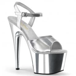 Pleaser ADORE-709 Silver Metallic Pu/Silver Chrome Platform Sandal