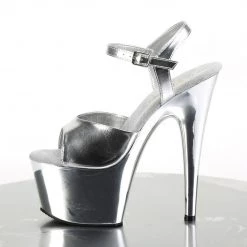 Pleaser ADORE-709 Silver Metallic Pu/Silver Chrome Platform Sandal