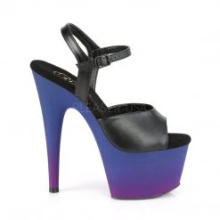 Pleaser ADORE-709BP Black Faux Leather/Blue-Purple Ombre Platform Sandal Shoes