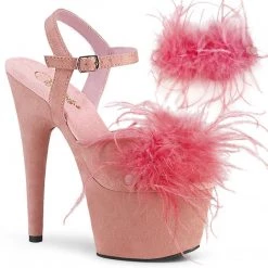 Pleaser ADORE-709F Baby Pink Faux Suede-Feather/Baby Pink Faux Suede Platform Sandal Shoes