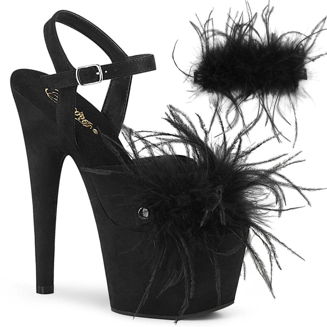 Pleaser ADORE-709F Black Faux Suede-Feather Platform Sandal 9 Pleaser ADORE-709F Black Faux Suede-Feather Platform Sandal