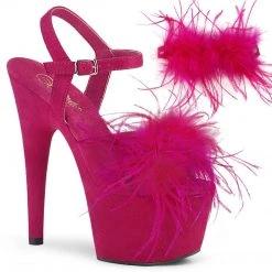 Pleaser ADORE-709F Hot Pink Faux Suede-Feather/Hot Pink Faux Suede Platform Sandal Shoes