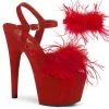 Pleaser ADORE-709F Red Faux Suede-Feather/Red Faux Suede Platform Sandal