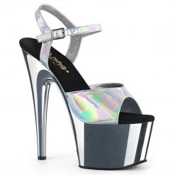 Pleaser ADORE-709HGCH Silver Hologram/Silver Chrome Platform Sandal Shoes