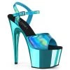 Pleaser ADORE-709HGCH Turquoise Hologram/Turquoise Chrome Platform Sandal Shoes