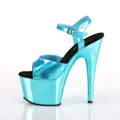 Pleaser ADORE-709HGCH Turquoise Hologram/Turquoise Chrome Platform Sandal Shoes