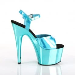 Pleaser ADORE-709HGCH Turquoise Hologram/Turquoise Chrome Platform Sandal Shoes