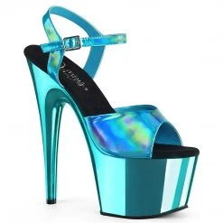 Pleaser ADORE-709HGCH Turquoise Hologram/Turquoise Chrome Platform Sandal Shoes