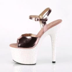 Pleaser ADORE-709LG Rose Gold Metallic Pu/Opal Multi Glitter Platform Sandal Shoes
