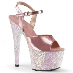 Pleaser ADORE-709LG Rose Gold Metallic Pu/Opal Multi Glitter Platform Sandal Shoes