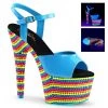 Pleaser ADORE-709RBS Neon Blue Patent/Neon Multi Platform Sandal Shoes 2 Pleaser ADORE-709RBS Neon Blue Patent/Neon Multi Platform Sandal Shoes