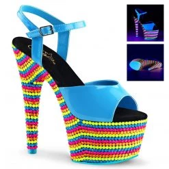 Pleaser ADORE-709RBS Neon Blue Patent/Neon Multi Platform Sandal Shoes