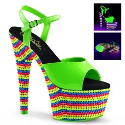 Pleaser Shoes ADORE-709RBS Neon Green Patent/Neon Multi Platform Sandal