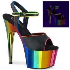 Pleaser Shoes ADORE-709RC-02 Black Faux Leather/Rainbow Chrome Platform Sandal