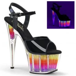 Pleaser Shoes ADORE-709SRS Black Patent/Neon Multi SRS Platform Sandal