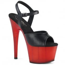 Pleaser Shoes ADORE-709T Black Faux Leather/Frosted Red Platform Sandal