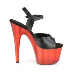 Pleaser Shoes ADORE-709T Black Faux Leather/Frosted Red Platform Sandal