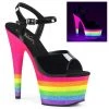 Pleaser ADORE-709UVRB Black/Neon Rainbow Glitter Platform Sandal Shoes