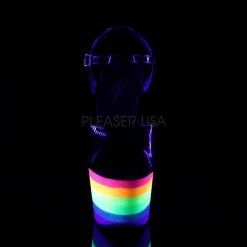 Pleaser ADORE-709UVRB Black/Neon Rainbow Glitter Platform Sandal Shoes