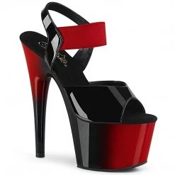 Pleaser ADORE-714BR Black Patent-Red Elastic Band/Red-Black Platform Sandal