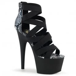 Pleaser Shoes ADORE-748SP Black Elastic Band-Snake Print Patent Platform Sandal