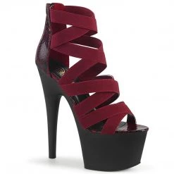 Pleaser Shoes ADORE-748SP Wine Elastic Band-Snake Print Patent Platform Sandal