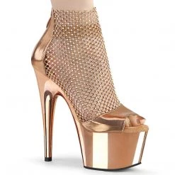 Pleaser Shoes ADORE-765RM Rose Gold Metallic Pu-Rhinestone Mesh/Rose Gold Chrome Platform Sandal