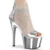 Pleaser ADORE-765RM Silver Metallic Pu-Rhinestone Mesh/Silver Chrome Platform Sandal Shoes