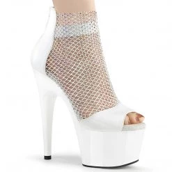 Pleaser ADORE-765RM White Patent-Rhinestone Mesh/White Platform Sandal