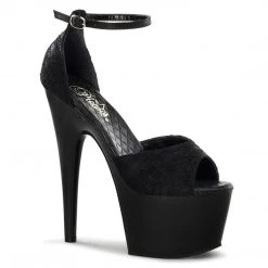 Pleaser ADORE-768 Black Satin-Black Lace/Black Platform Sandal Shoes