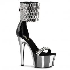 Pleaser ADORE-789RS Black/Silver Chrome Platform Sandal Shoes