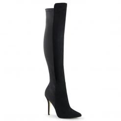 Pleaser AMUSE-2018 Black Suede-Nylon Knee Boot