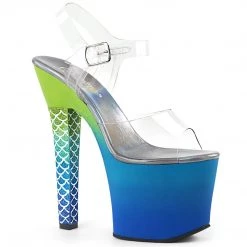 Pleaser ARIEL-708OMBRE Clear/Green-Blue Ombre Platform Sandal Shoes