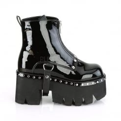 Demonia ASHES-100 Black Patent-Vegan Leather Ankle Boot Boots