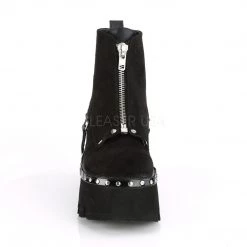 Demonia ASHES-100 Black Vegan Suede-Black Vegan Leather Ankle Boot