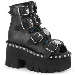 Demonia Boots ASHES-70 Black Vegan Leather & Hologram Ankle Boot