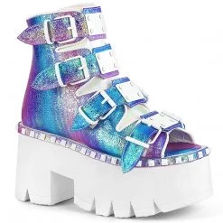 Demonia ASHES-70 Purple Multi Iridescent Vegan Leather Ankle Boot