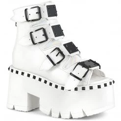 Demonia ASHES-70 White Vegan Leather Ankle Boot Boots