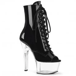 Pleaser ASPIRE-1021 Black Patent/Clear Ankle Boot Boots