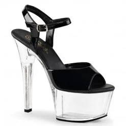 Pleaser Coming Soon (Pre-Order) ASPIRE-609 Black Patent/Clear Platform Sandal