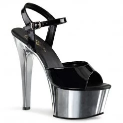 Pleaser ASPIRE-609 Black Patent/Silver Chrome Platform Sandal