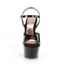 Pleaser ASPIRE-609TT Black Patent/Black-Rose Gold Chrome Platform Sandal