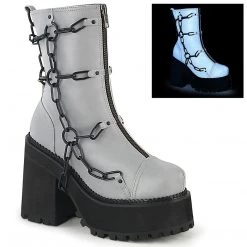 Demonia ASSAULT-66 Grey Reflective Vegan Leather Ankle Boot Boots