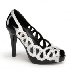 Pin Up Couture AVA-12 Black Patent-Silver Satin