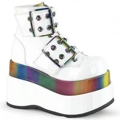 Demonia BEAR-104 White Patent-Rainbow Reflective Ankle Boot