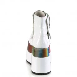 Demonia BEAR-104 White Patent-Rainbow Reflective Ankle Boot