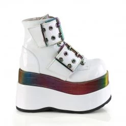 Demonia BEAR-104 White Patent-Rainbow Reflective Ankle Boot